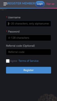 POTS888 APP Register Page